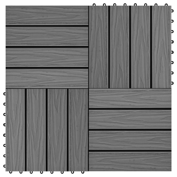 11 pcs Decking Tiles Deep Embossed WPC 30x30 cm 1 sqm Grey