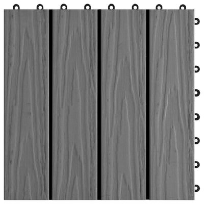 11 pcs Decking Tiles Deep Embossed WPC 30x30 cm 1 sqm Grey
