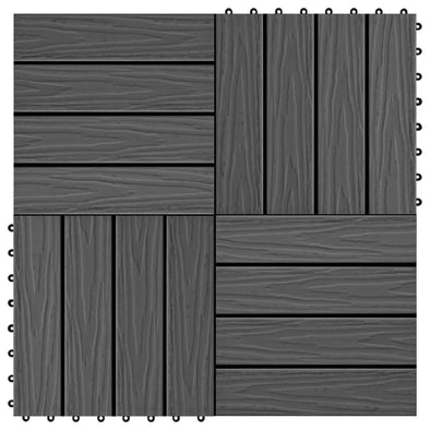 11 pcs Decking Tiles Deep Embossed WPC 30x30 cm 1 sqm Black