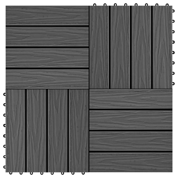 11 pcs Decking Tiles Deep Embossed WPC 30x30 cm 1 sqm Black