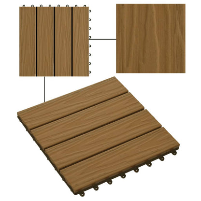 11 pcs Decking Tiles Deep Embossed WPC 30x30 cm 1 sqm Teak Colour