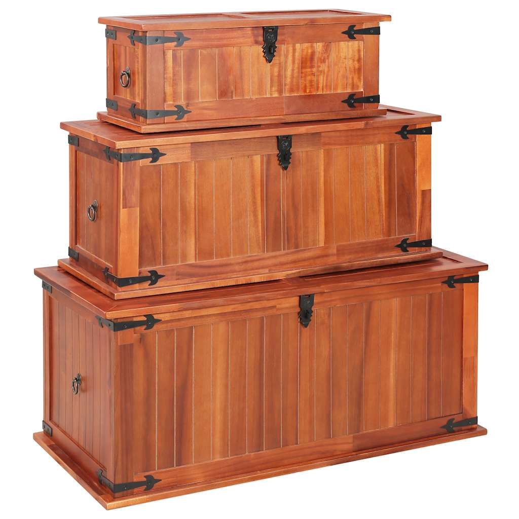 Storage Chest | Brown | Solid acacia wood, MDF | Set of 3 | Storage Chest