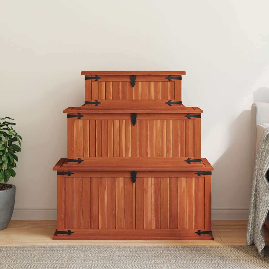Storage Chest | Brown | Solid acacia wood, MDF | Set of 3 | Storage Chest