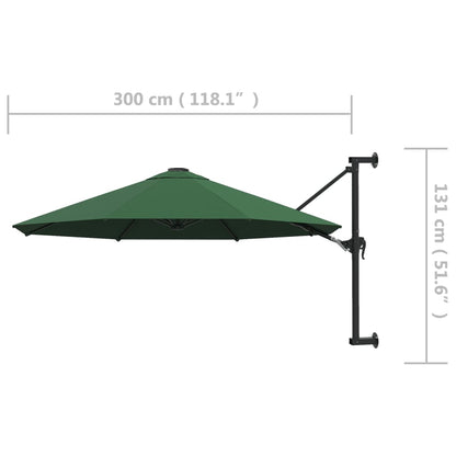 Wall-Mounted Parasol with Metal Pole 300 cm Green