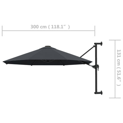 Wall-Mounted Parasol with Metal Pole 300 cm Anthracite