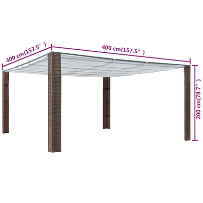 Gazebo | Brown and Cream | Powder-coated steel and PE rattan | 400x400 cm
