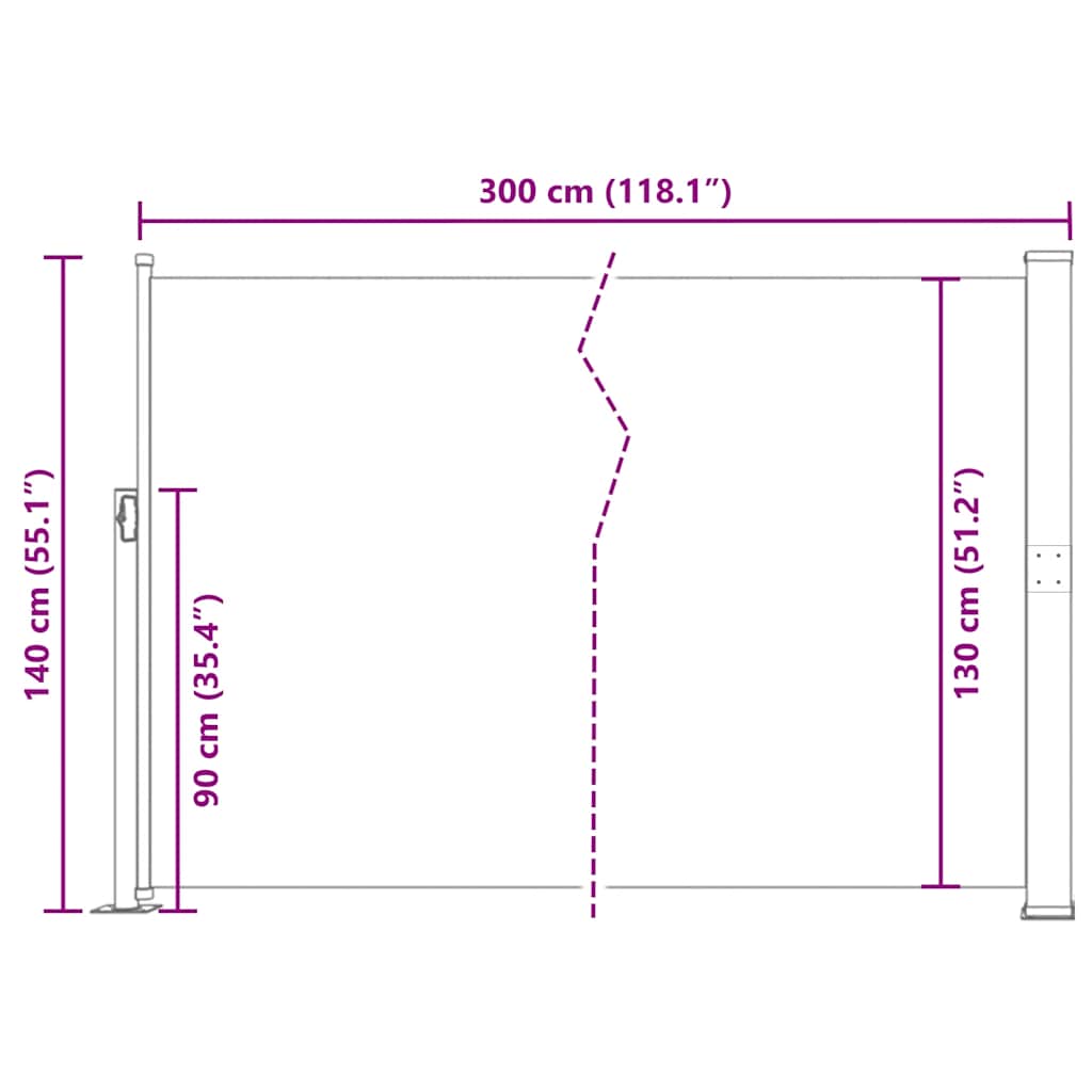 Side Awning Green grey 100% Polyester fabric, Steel frame