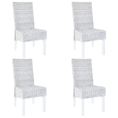 Dining Chairs 4 pcs White Kubu Rattan and Mango Wood