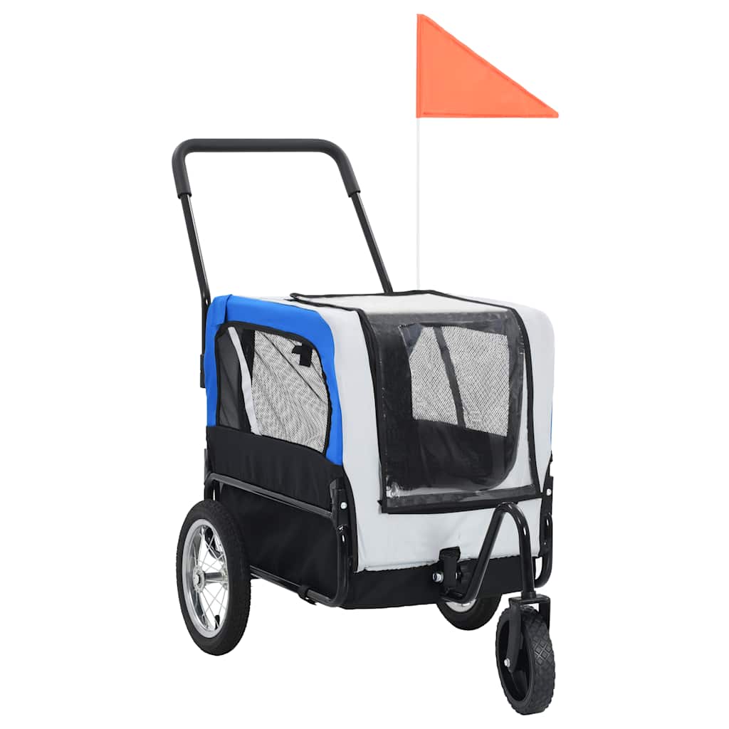 vidaXL Pet Bike Trailer Grey and Blue Oxford fabric and Steel 20.9 lb