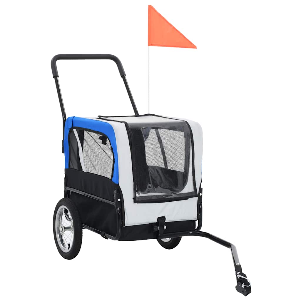 vidaXL Pet Bike Trailer Grey and Blue Oxford fabric and Steel 20.9 lb