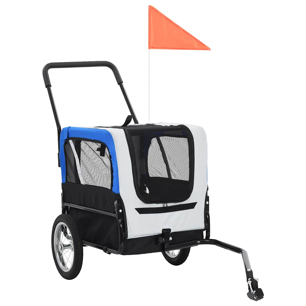 vidaXL Pet Bike Trailer Grey and Blue Oxford fabric and Steel 20.9 lb