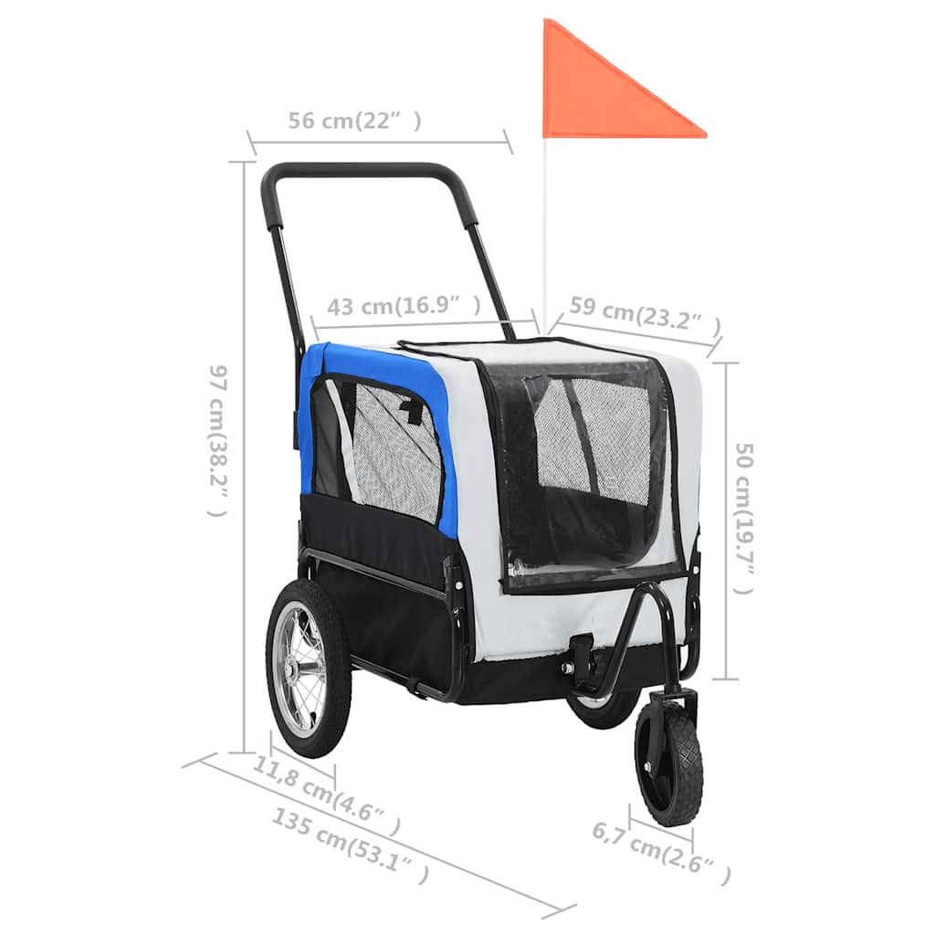 vidaXL Pet Bike Trailer Grey and Blue Oxford fabric and Steel 20.9 lb