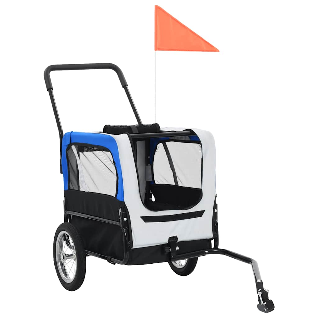 vidaXL Pet Bike Trailer Grey and Blue Oxford fabric and Steel 20.9 lb