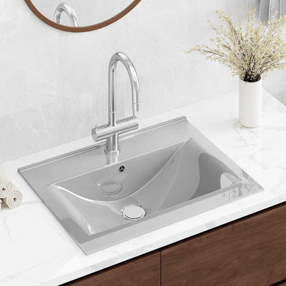 Wash Basin with Overflow 60x46x16 cm Ceramic Silver