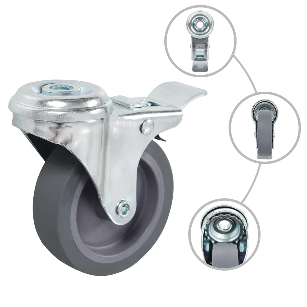 Bolt Hole Swivel Casters with Double Brakes 4 pcs 75 mm
