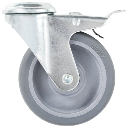 Bolt Hole Swivel Casters with Double Brakes 4 pcs 100 mm