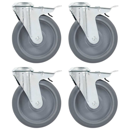 Bolt Hole Swivel Casters with Double Brakes 4 pcs 125 mm