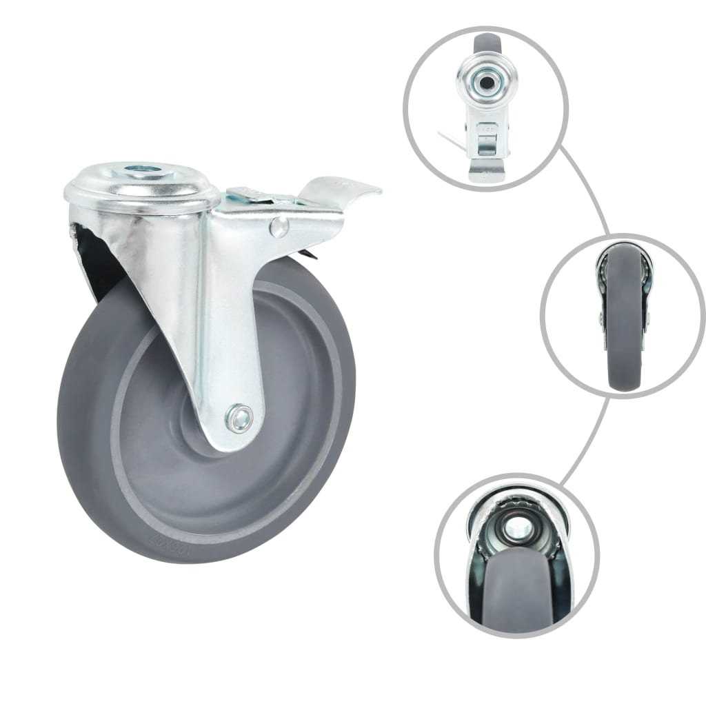 Bolt Hole Swivel Casters with Double Brakes 4 pcs 125 mm