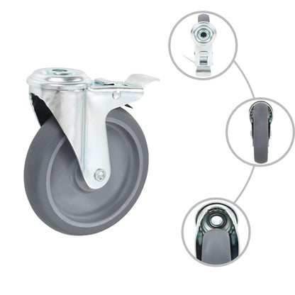 Bolt Hole Swivel Casters with Double Brakes 4 pcs 125 mm