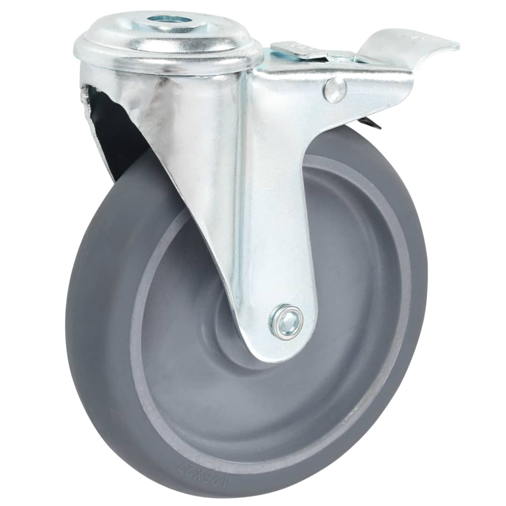 Bolt Hole Swivel Casters with Double Brakes 4 pcs 125 mm
