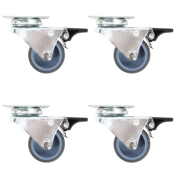 Twin-wheel Swivel Casters with Double Brakes 4 pcs 50 mm