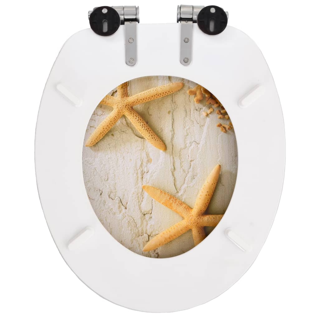 WC Toilet Seat with Soft Close Lid MDF Starfish Design