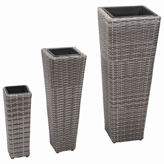 Garden Raised Bed | Set of 3 | Grey | PE (polyethylene) rattan, steel