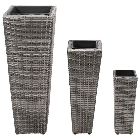 Garden Raised Bed | Set of 3 | Grey | PE (polyethylene) rattan, steel