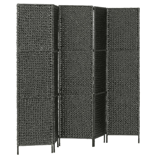 5-Panel Room Divider Black 76"x63" Water Hyacinth