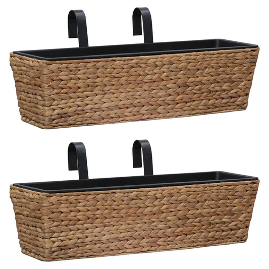 Planter | Set of 2 | Brown, Black | Water hyacinth, Steel, Plastic
