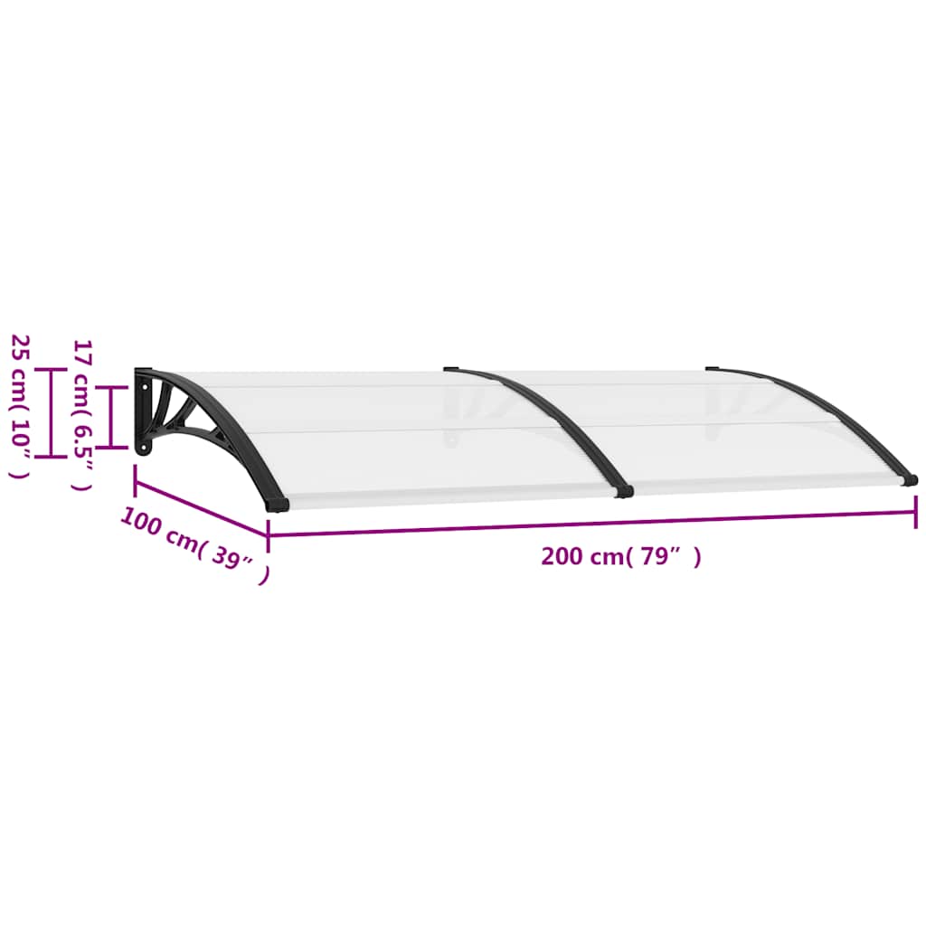 Door Canopy Black brackets, clear sheets Polycarbonate, ABS, Aluminum