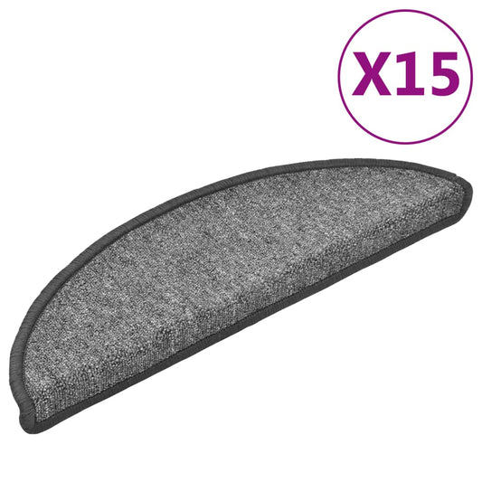 Stair mats 15 pcs 56 x 17 x 3 cm Non-Slip Dark Grey