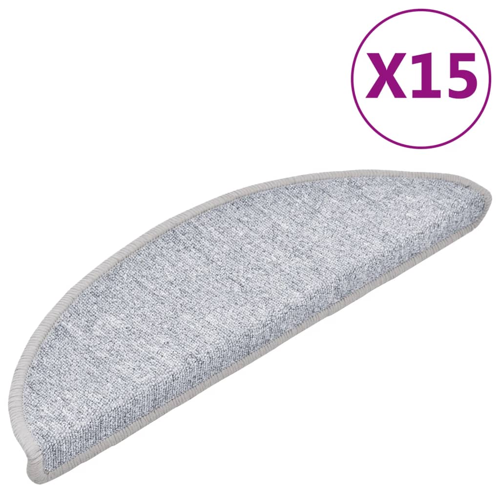 Stair Mats 15 pcs 56x17x3 cm Light Grey Half Round