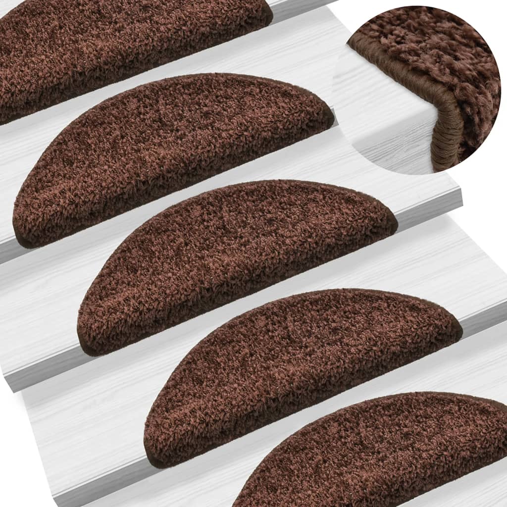 Stair Mats 15 pcs 56x17x3 cm Brown Half Round