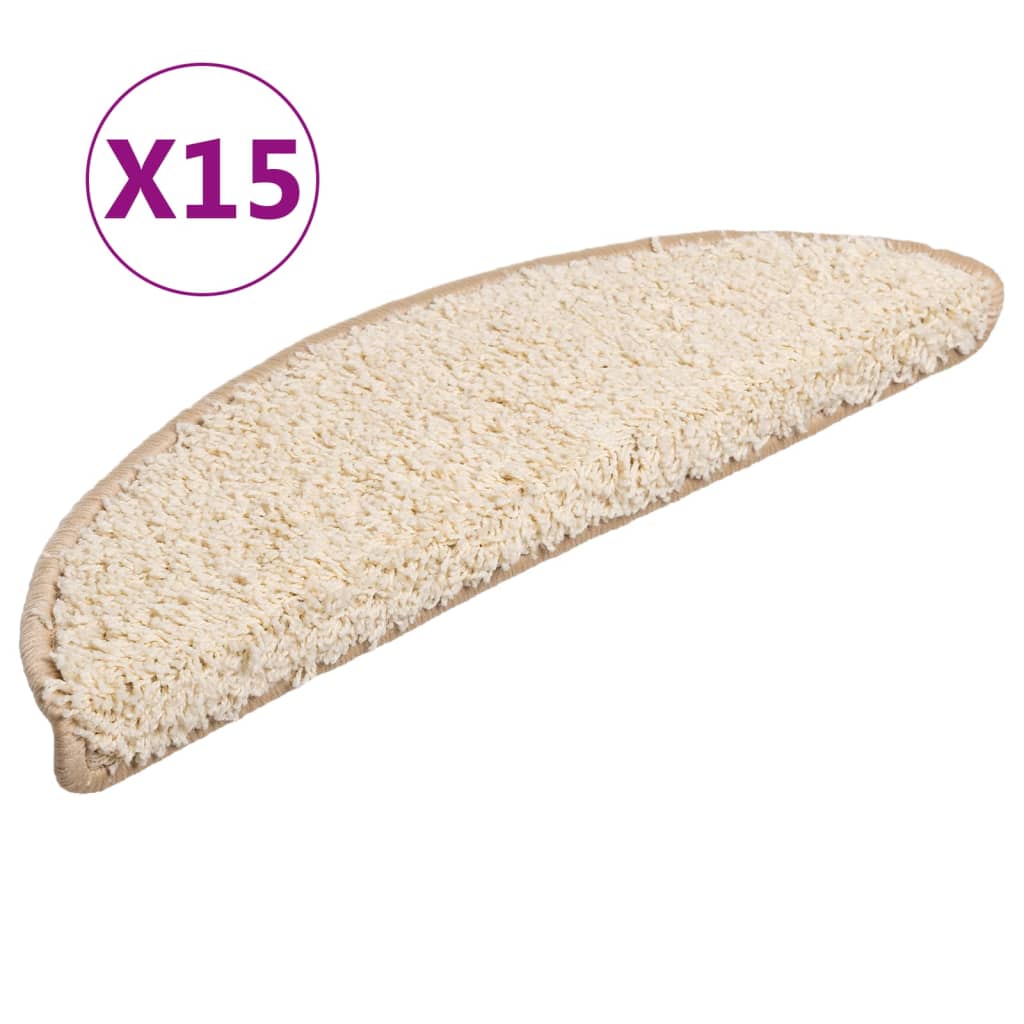 Stair Mats 15 pcs 56x17x3 cm Cream Half Round