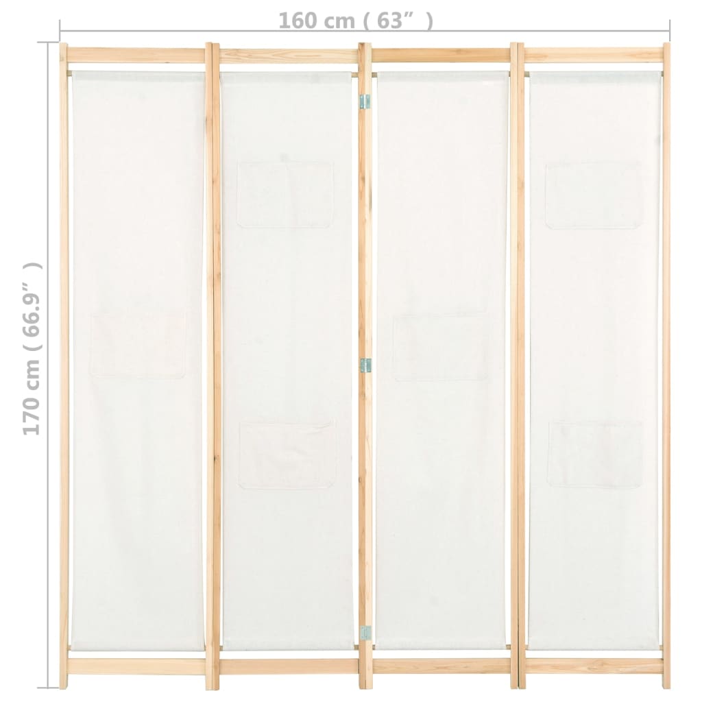 4-Panel Room Divider Cream 160x170x4 cm Fabric