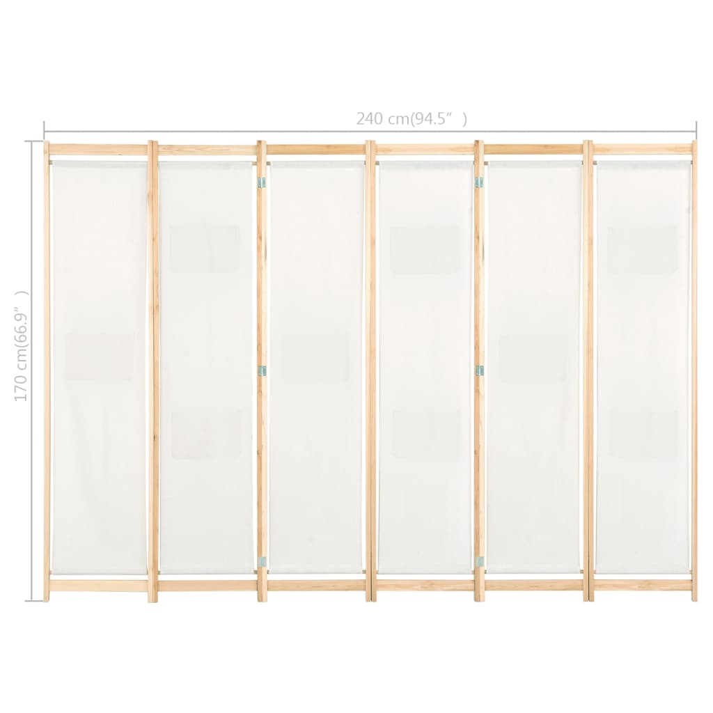 6-Panel Room Divider Cream 240x170x4 cm Fabric