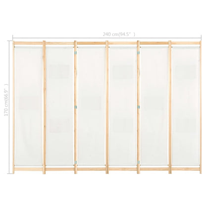 6-Panel Room Divider Cream 240x170x4 cm Fabric