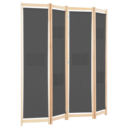 4-Panel Room Divider Grey 160x170x4 cm Fabric