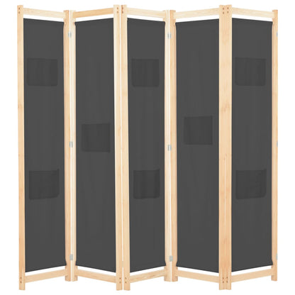 5-Panel Room Divider Grey 200x170x4 cm Fabric