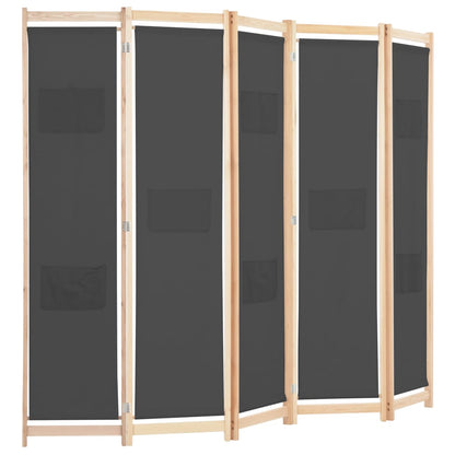 5-Panel Room Divider Grey 200x170x4 cm Fabric