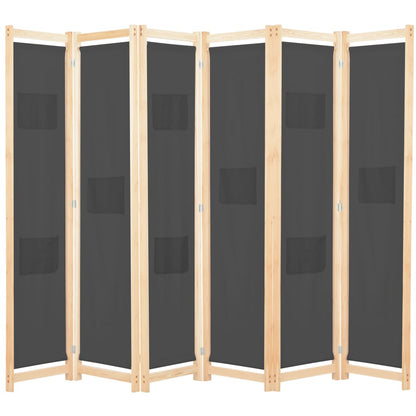 6-Panel Room Divider Grey 240x170x4 cm Fabric