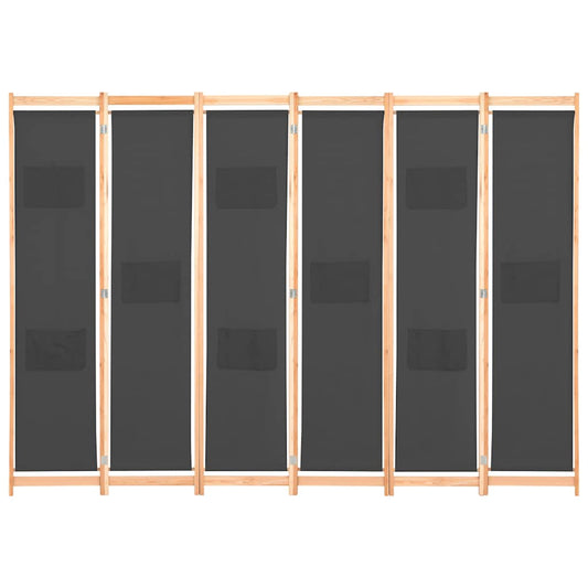 6-Panel Room Divider Grey 240x170x4 cm Fabric