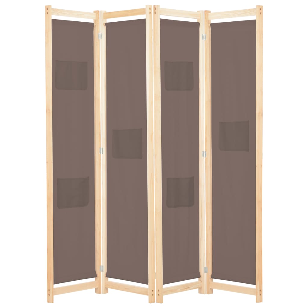 4-Panel Room Divider Brown 160x170x4 cm Fabric