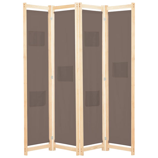 4-Panel Room Divider Brown 160x170x4 cm Fabric