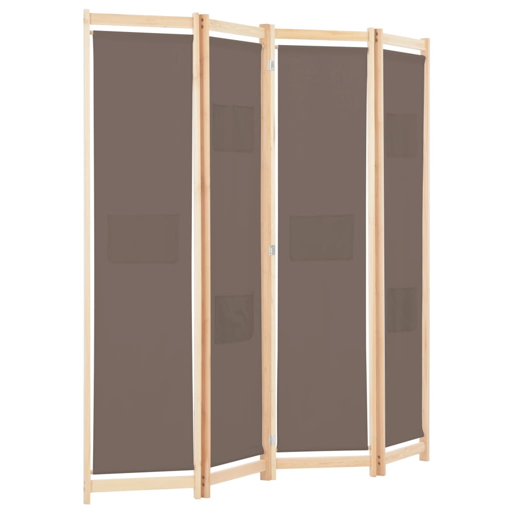 4-Panel Room Divider Brown 160x170x4 cm Fabric