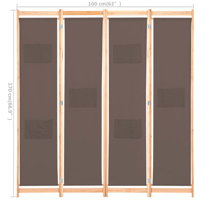 4-Panel Room Divider Brown 160x170x4 cm Fabric