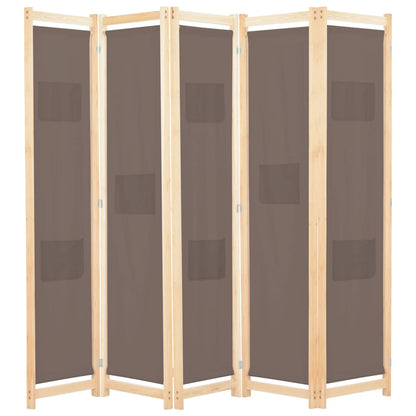 5-Panel Room Divider Brown 200x170x4 cm Fabric