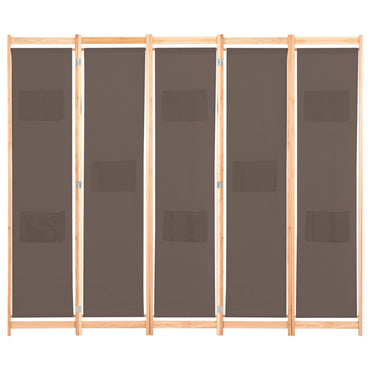 5-Panel Room Divider Brown 200x170x4 cm Fabric