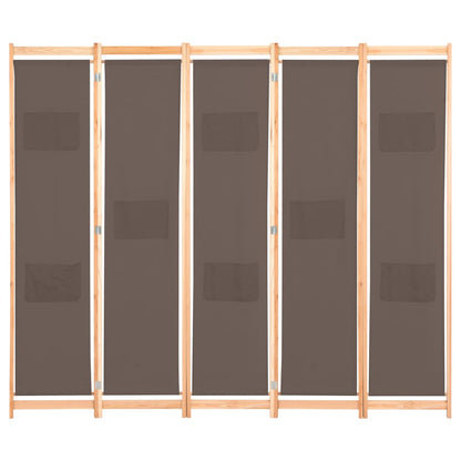 5-Panel Room Divider Brown 200x170x4 cm Fabric